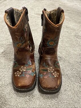Shyanne Brown Floral Embroidered Kids Western Boots